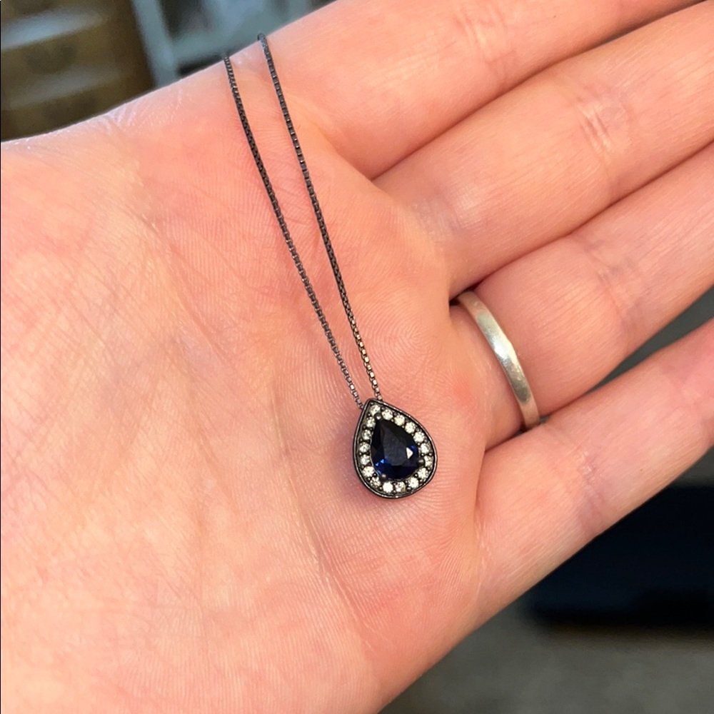 Silver and Sapphire Ring and Necklace set